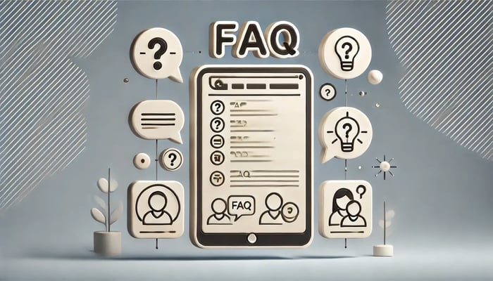 DALL·E 2024-07-22 13.17.59 - A high-resolution image representing an FAQ (Frequently Asked Questions) page. The image should include a clean and modern design with icons such as q