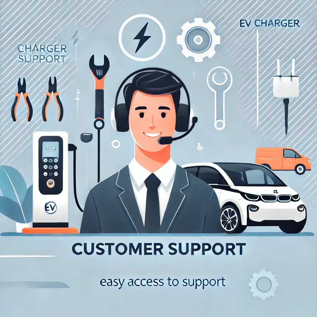 DALL·E 2024-08-20 11.23.11 - An image designed for a landing page that represents charger support and service for electric vehicles. The image features a friendly customer support