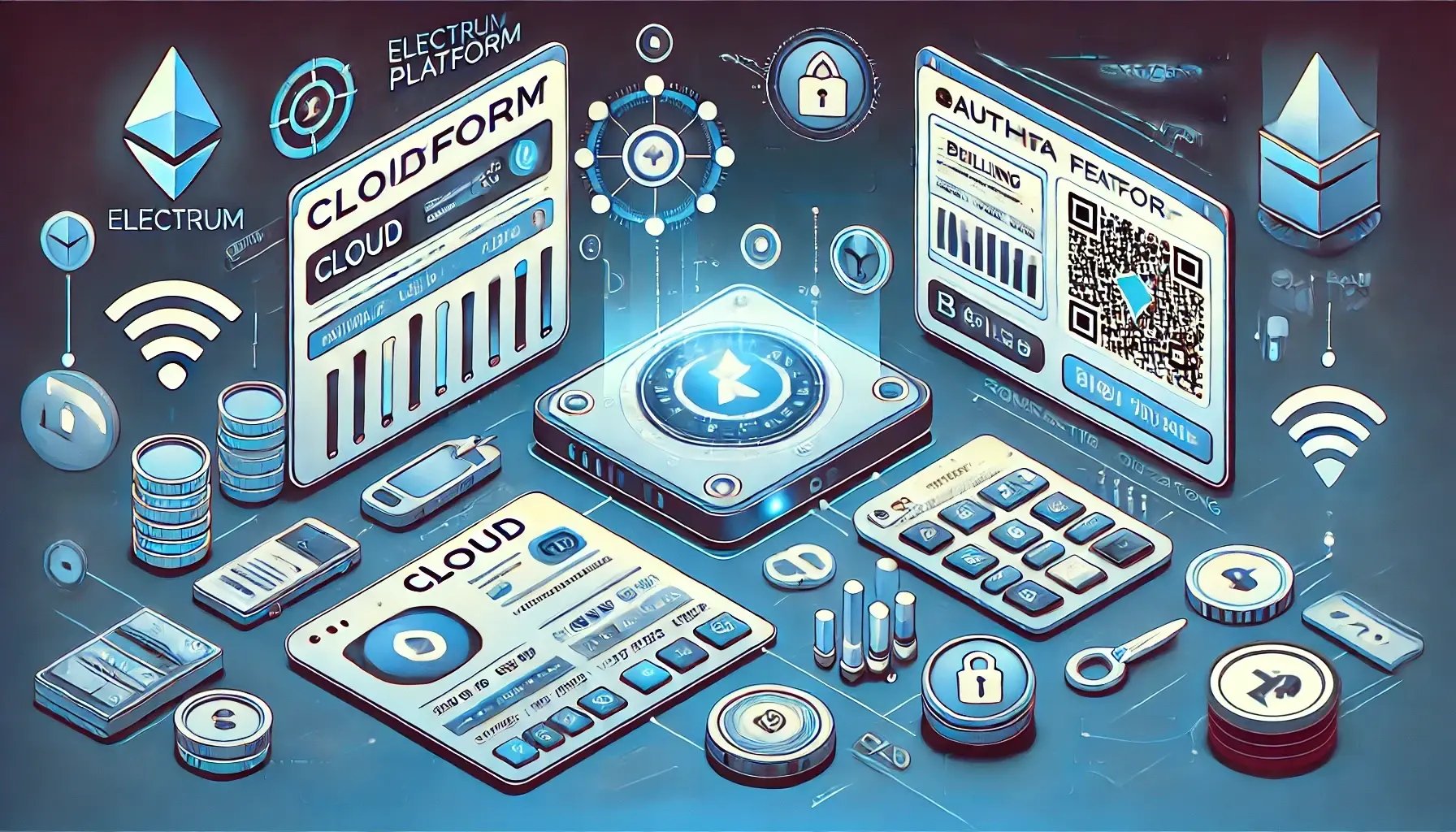 DALL·E 2024-11-21 13.15.01 - An illustration of a dashboard screen representing Electrums Cloud Platform, with an even cleaner design, removing any remaining unnecessary text or 