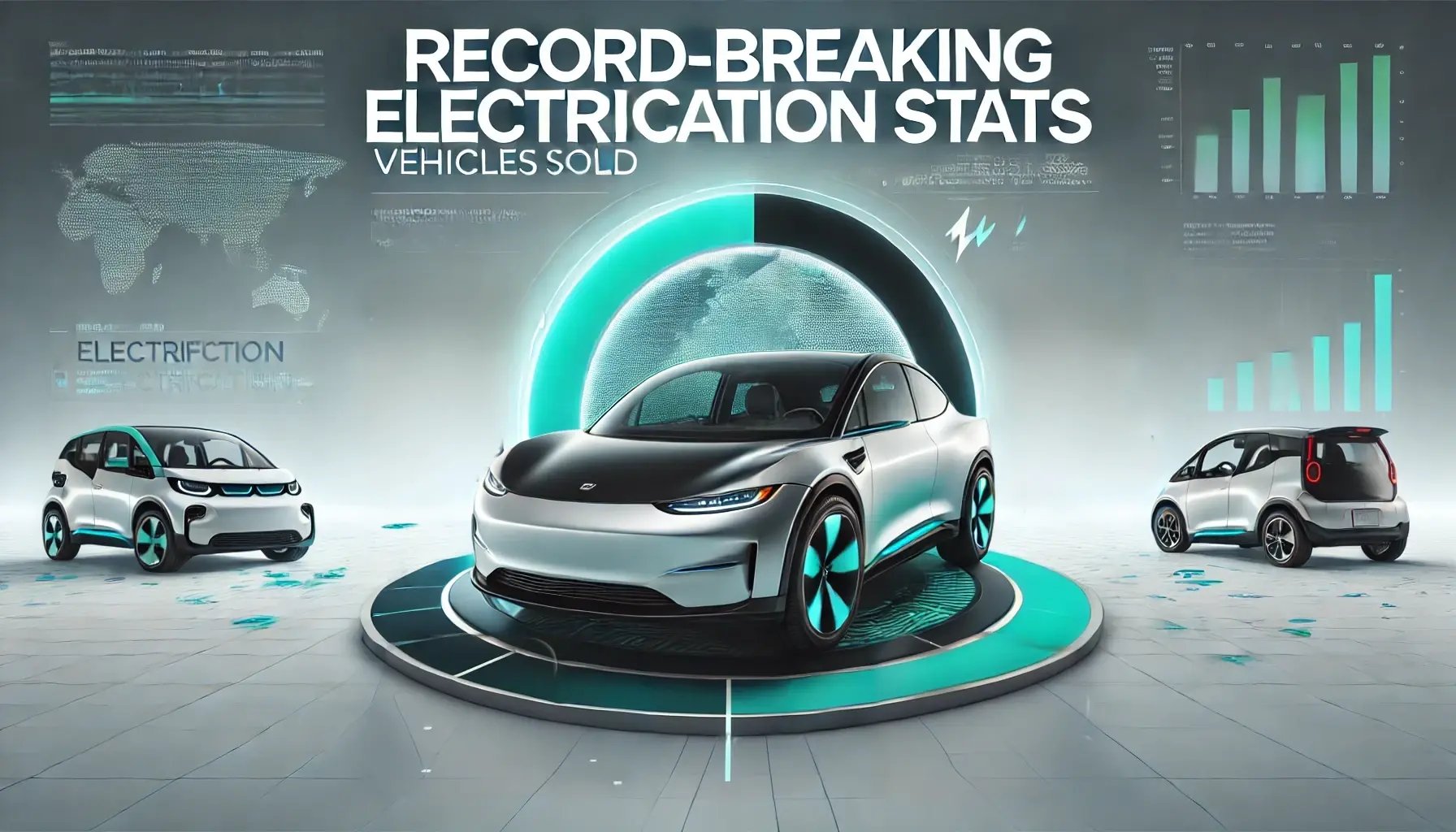 DALL·E 2025-01-17 12.52.05 - A realistic image of a sleek electric car on a clean, modern background with the words Record-Breaking Electrification Stats in bold across the top