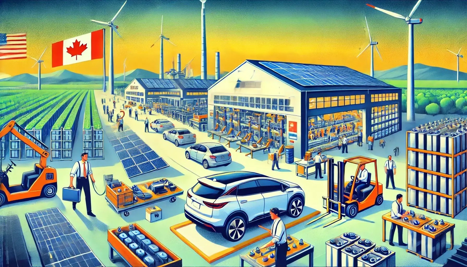 DALL·E 2025-03-12 16.30.24 - A vibrant and optimistic illustration representing the future of strong domestic EV supply chains and energy independence. Depict a modern factory or