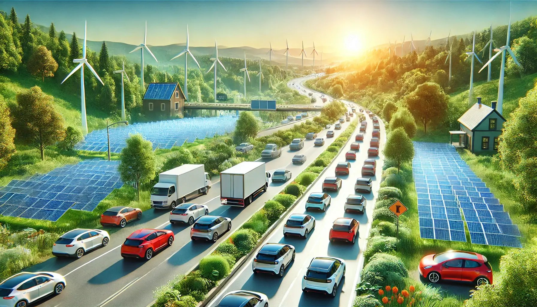 DALL·E 2025-03-12 16.31.53 - A realistic, optimistic scene symbolizing a sustainable and independent transportation future. Depict a vibrant highway or scenic road filled exclusiv