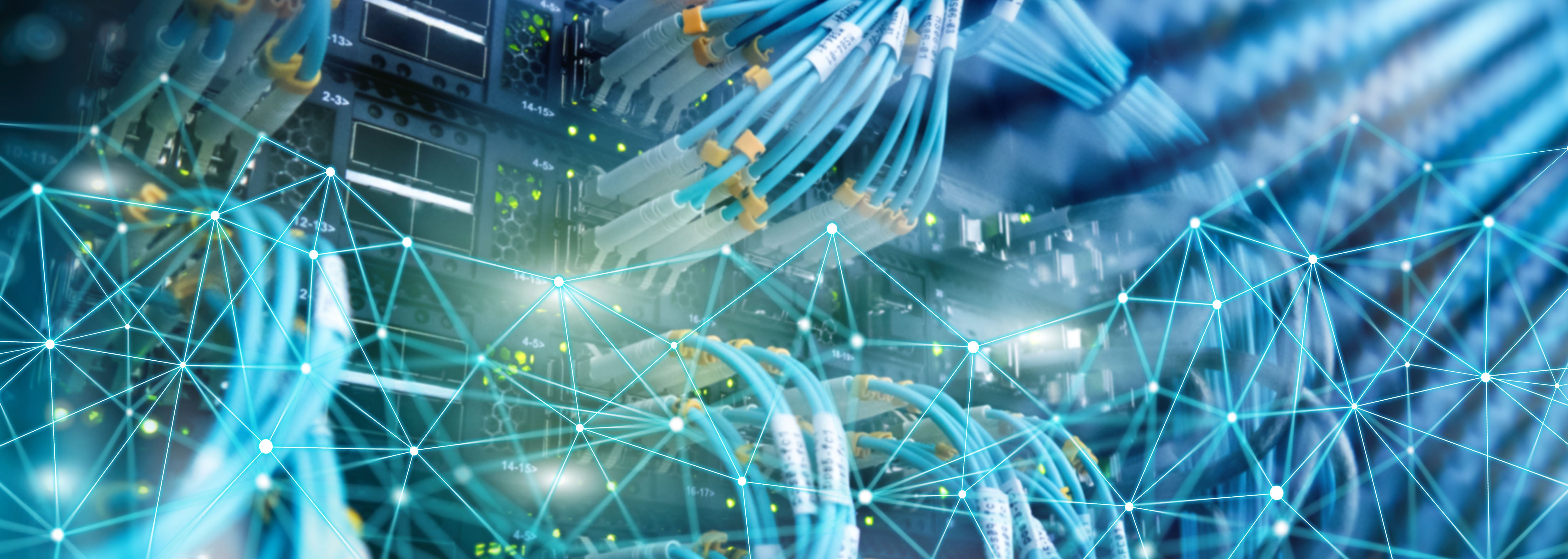 Networking cables connected to server racks